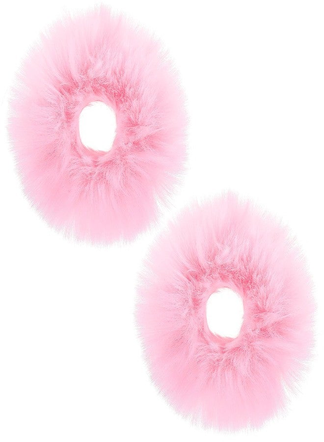 Apausvcm 2 Pcs Pink Pom Pom Hair Tie, Fuzzy Furry Faux Rabbit Fur Scrunchies Baby Hair Ties Ponytail Holders Pom Hair Accessories for Girls Women (Pink) - Image 1